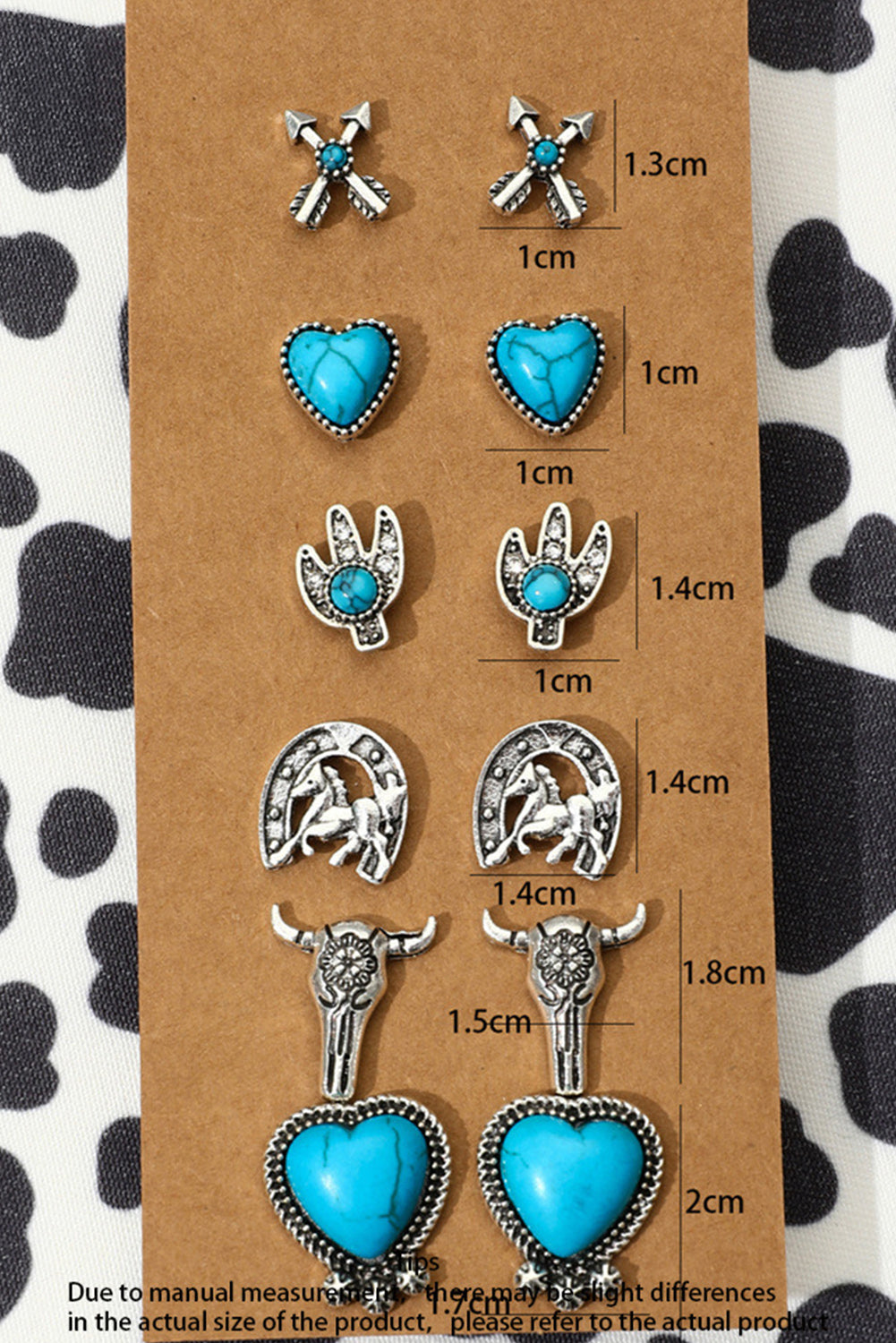 Silver 6 Pairs Western Turquoise Stud Earrings