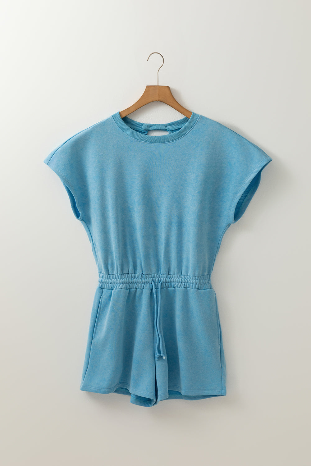 Mist Blue Mineral Wash Hollow Out Back Short Sleeve Romper