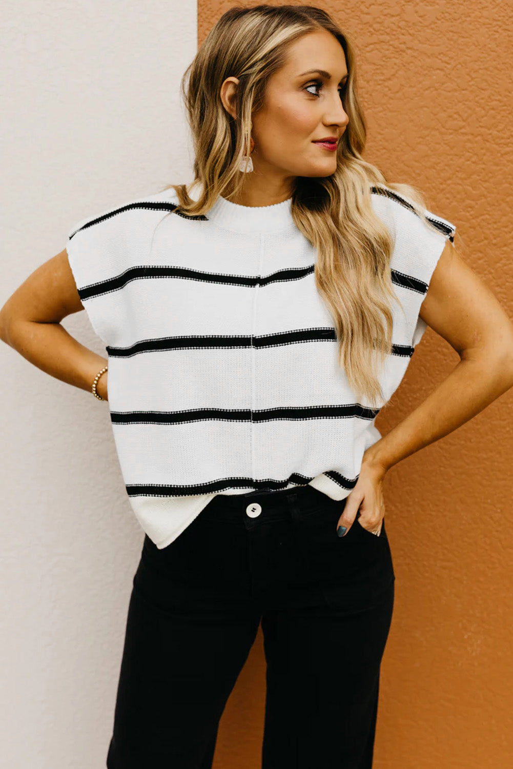White Striped Sweater Tee