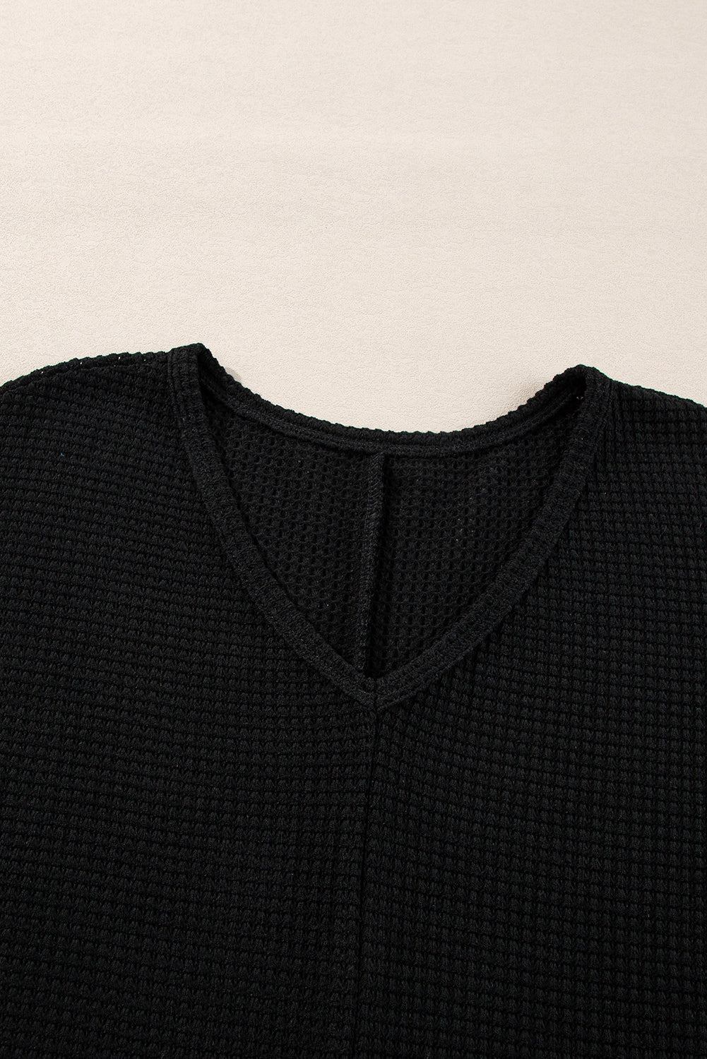 Black Waffle Knit Side Slits Top