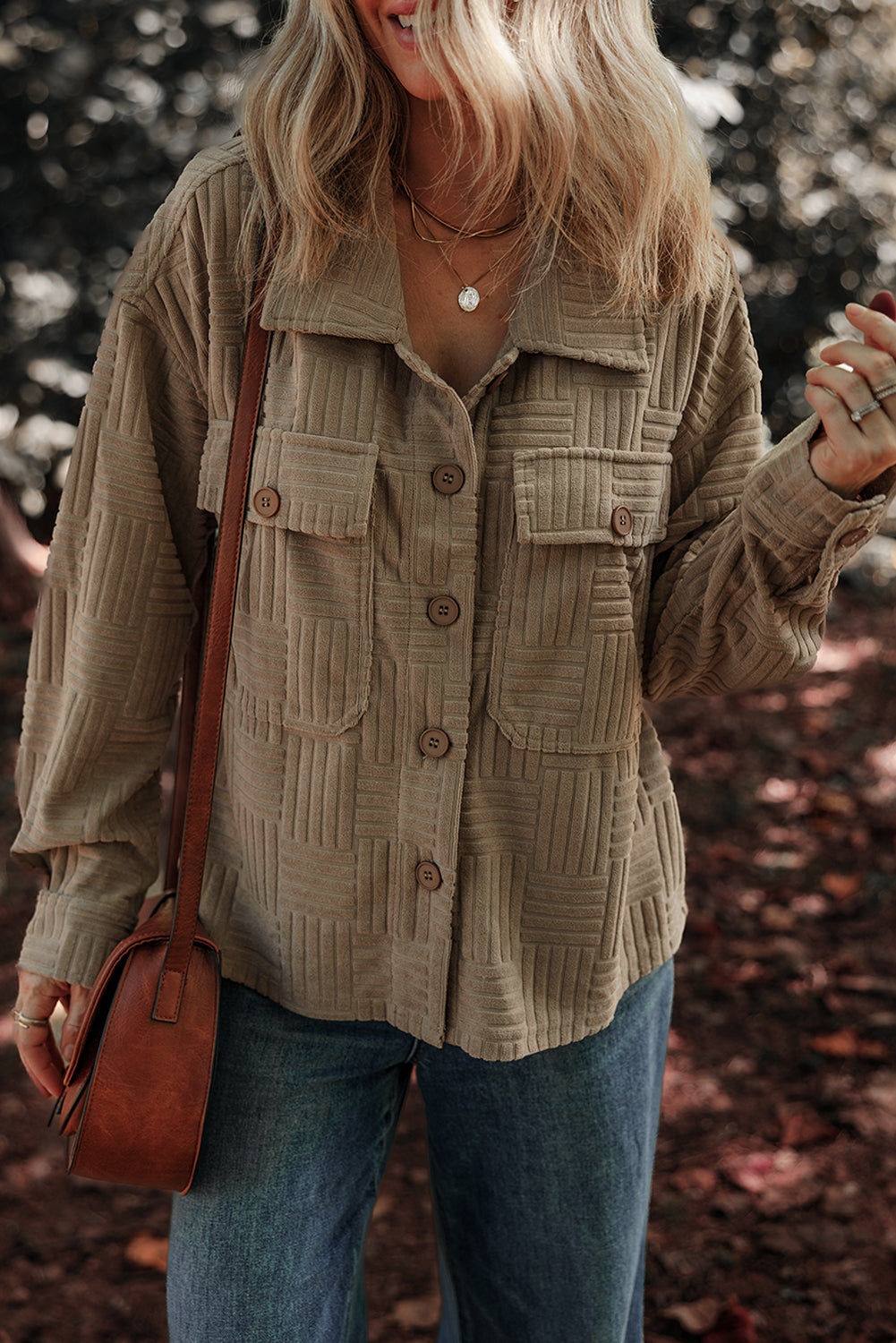 Khaki Textured Pocket Button-up Shacket