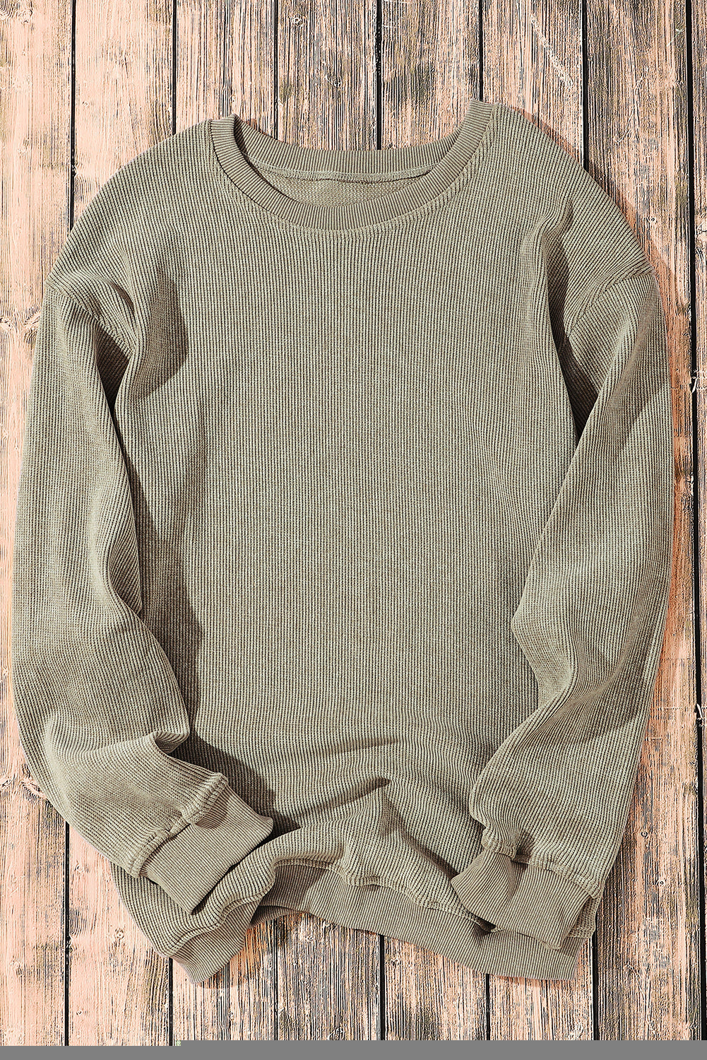 Green Solid Ribbed Knit Pullover Sweatshirt