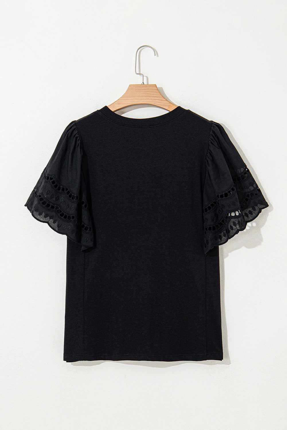 Black Hollow Out Embroidered Short Sleeve Top