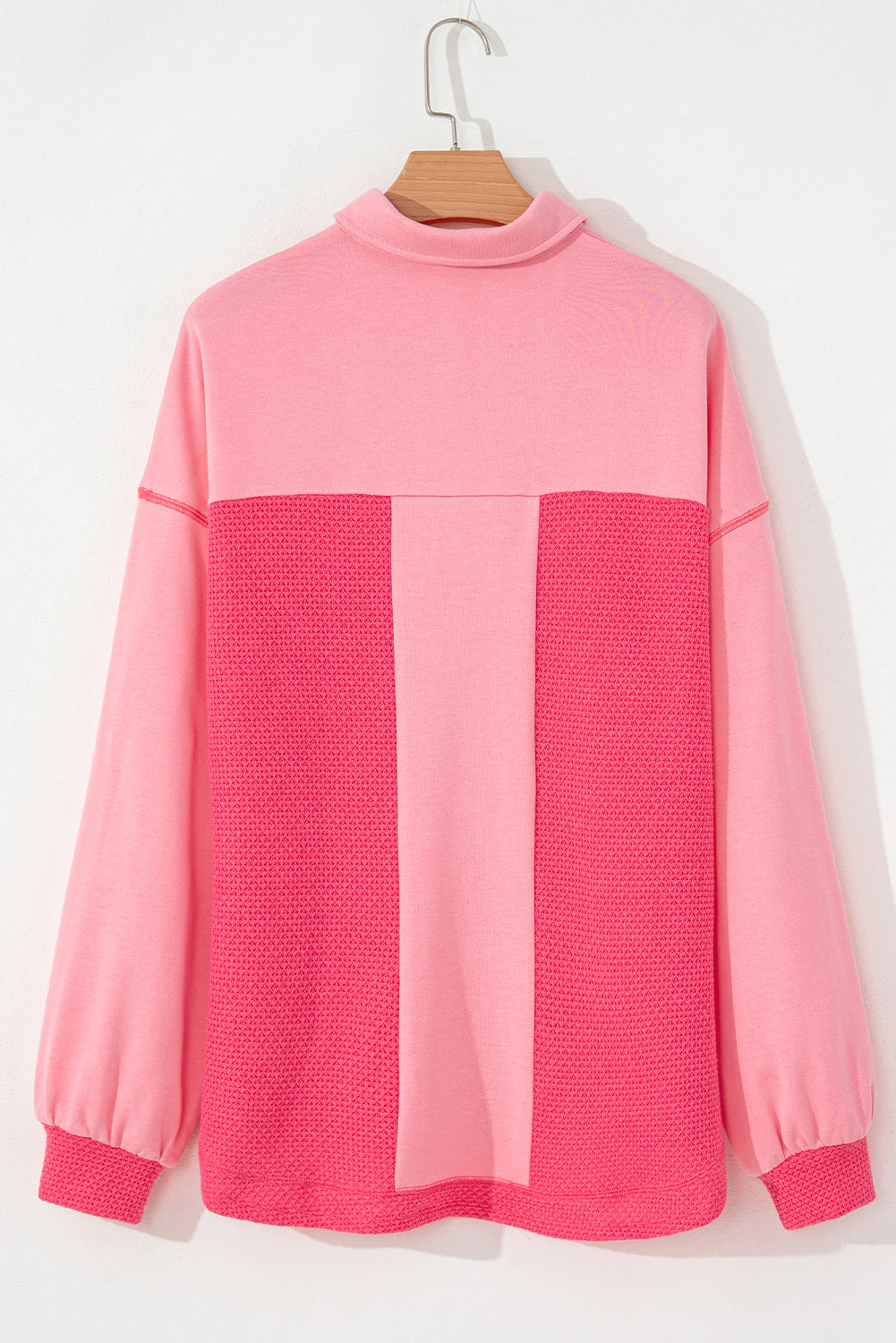 Pink Two Tone Contrast Waffle Knit Shacket