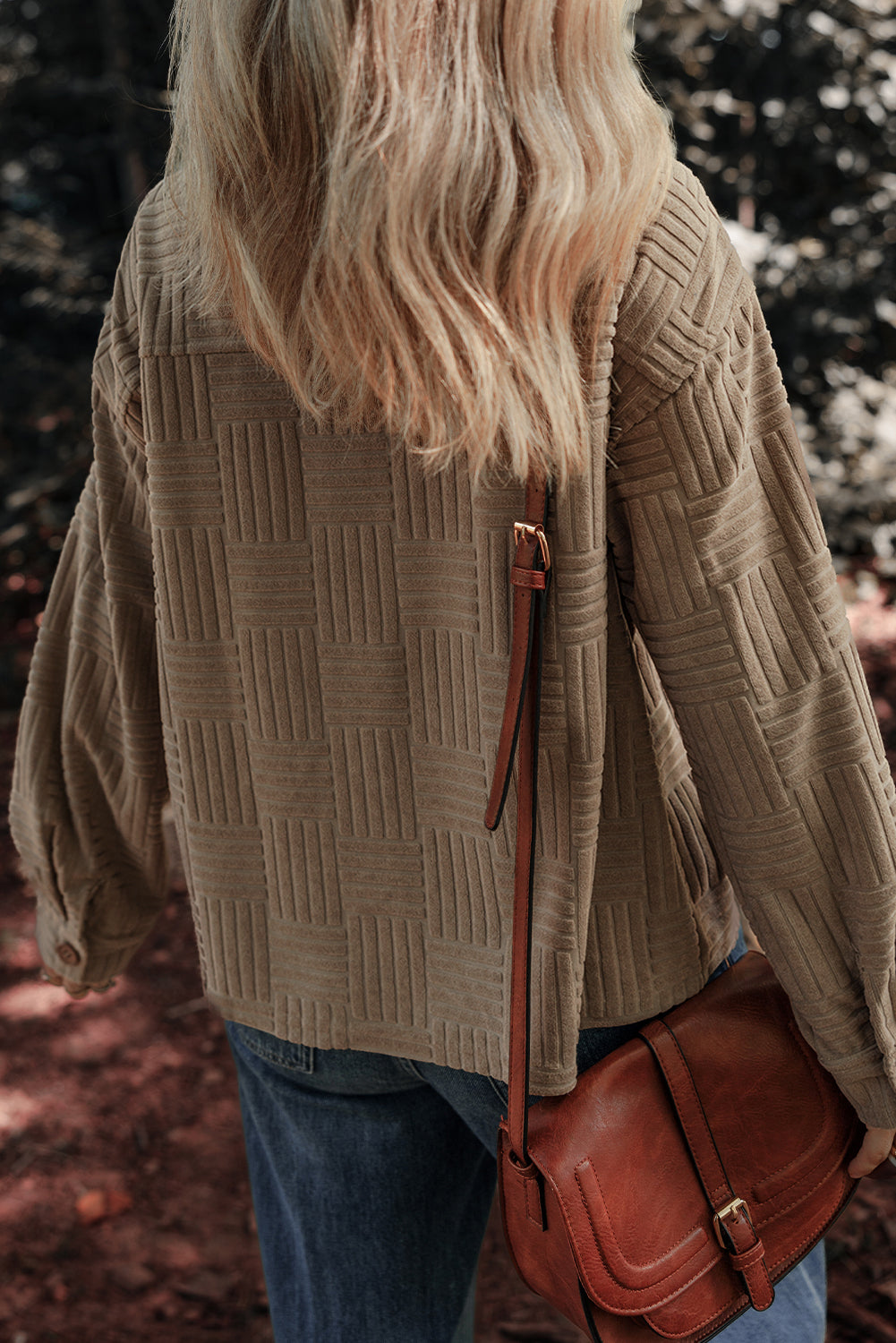 Khaki Textured Pocket Button-up Shacket