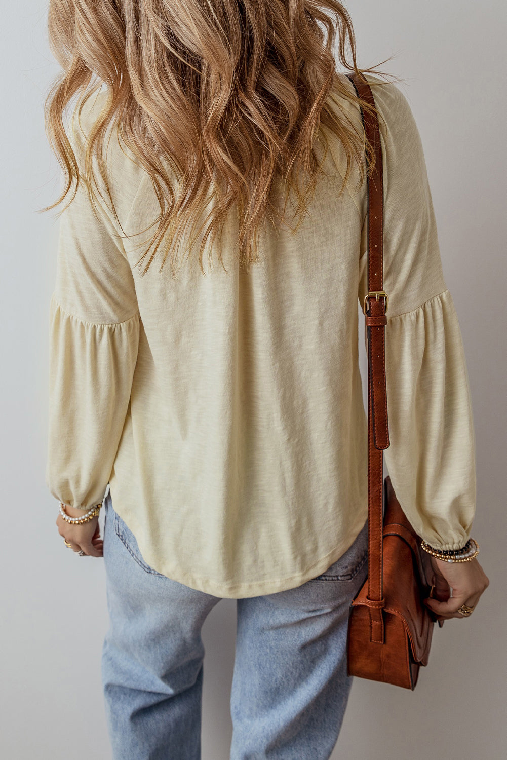 Apricot Paisley Floral Embroidered V Neck Blouse
