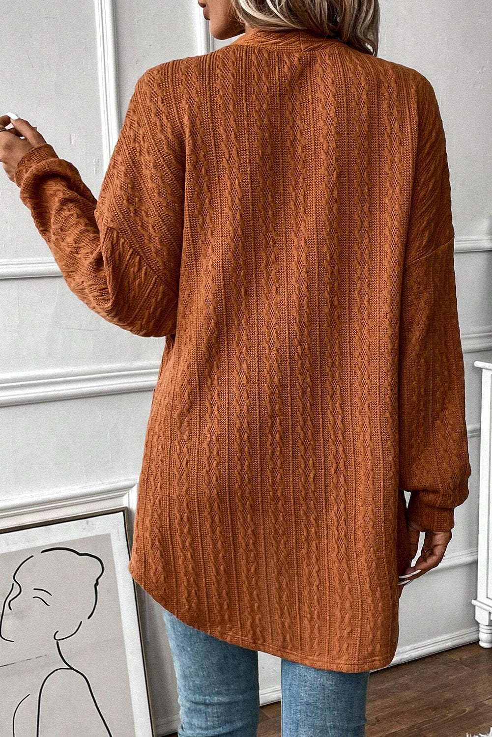 Chestnut Textured Knit Open Front Cardigan