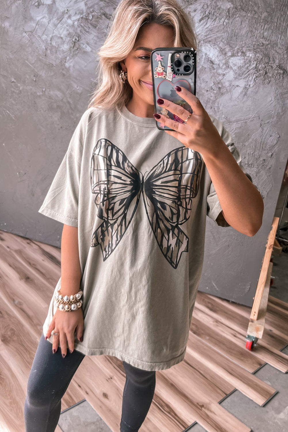 Camo Oversized Bow Printed Drop Shoulder Tee
