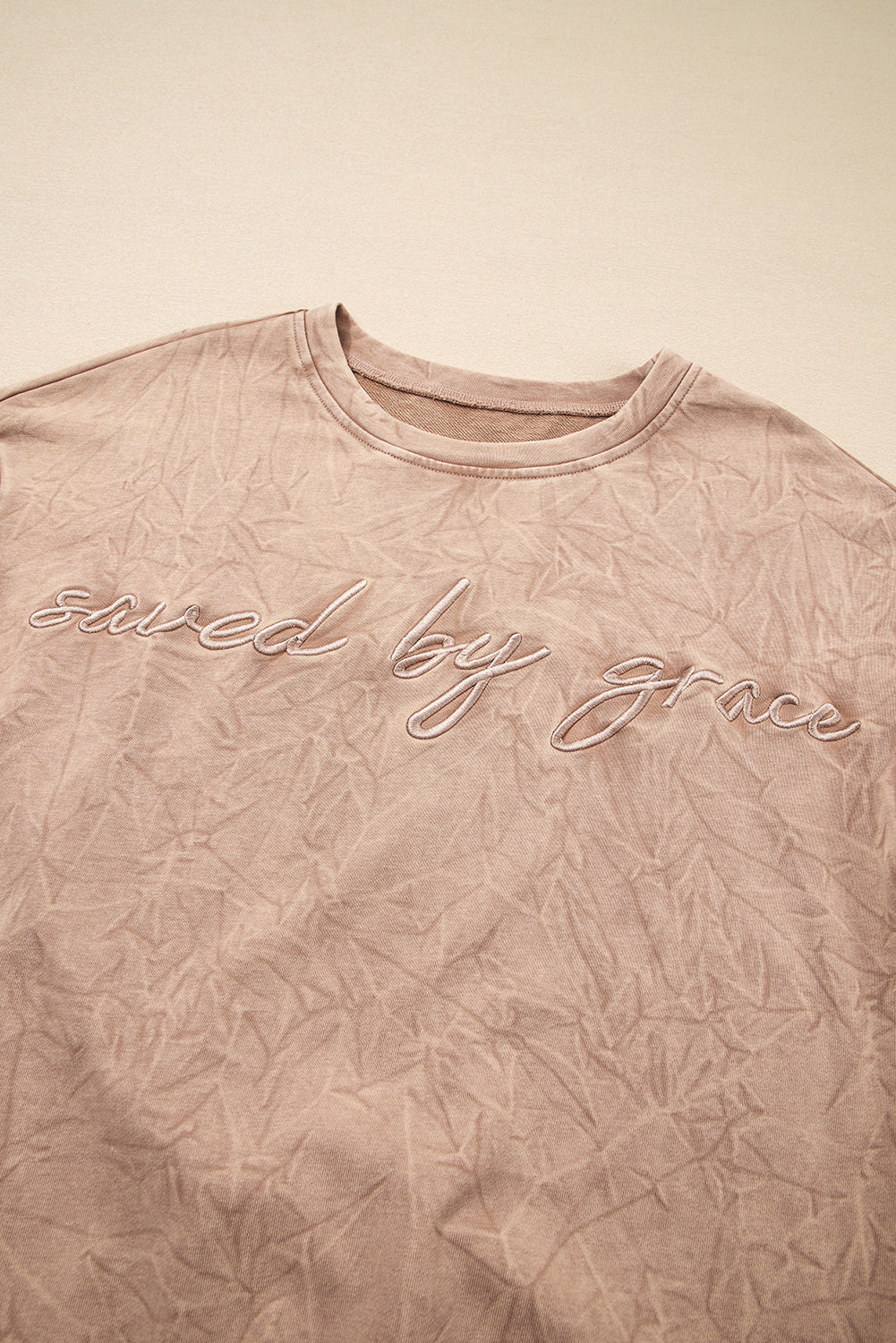 ‘saved by grace’ Letter Embroidery Mineral Wash Sweatshirt