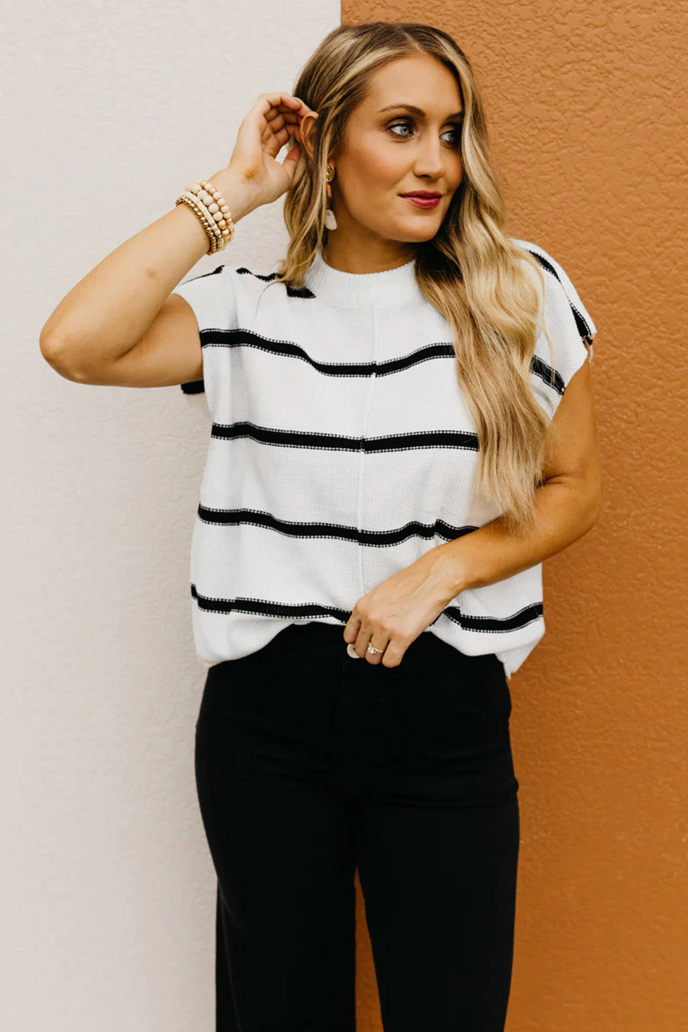 White Striped Sweater Tee