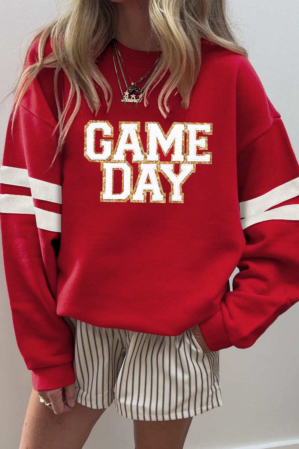 Red Glitter Trim ‘GAME DAY’ Oversized Sweatshirt