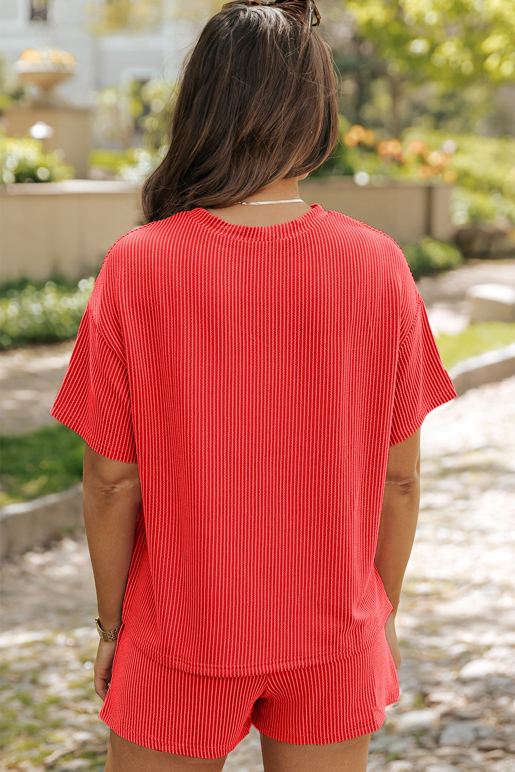 Ribbed Knit Loose Fit Tee and Shorts Set