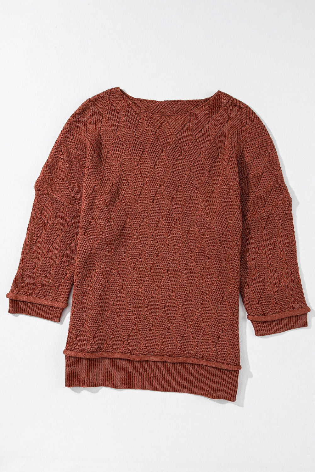 Burnt Orange Textured Crew Neck Sweater