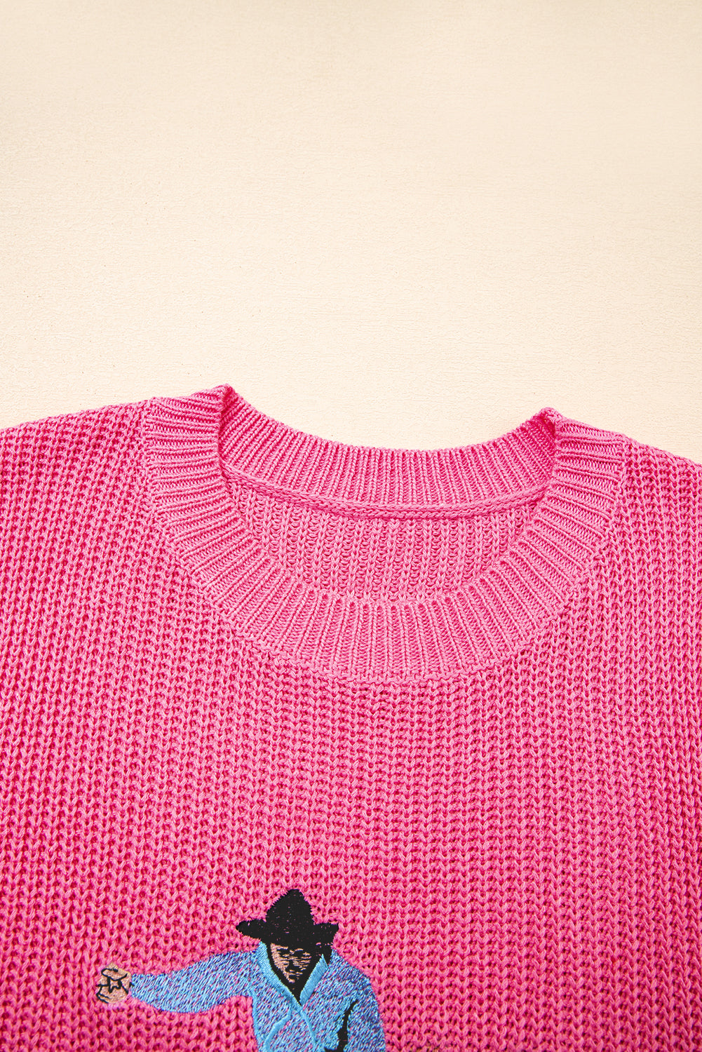 Bright Pink Western Cowboy Embroidery Sleeveless Sweater