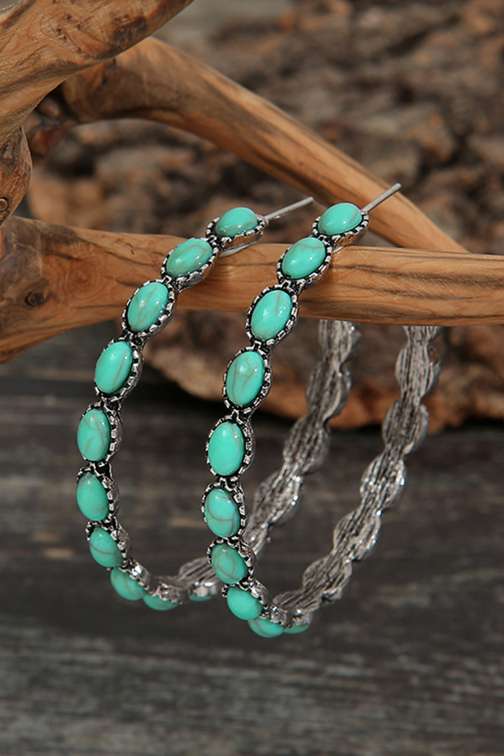 Turquoise Gem Retro Hoop Earrings