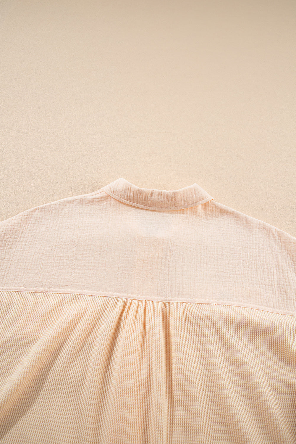 Beige Button Down Waffle Sleeve Shirt