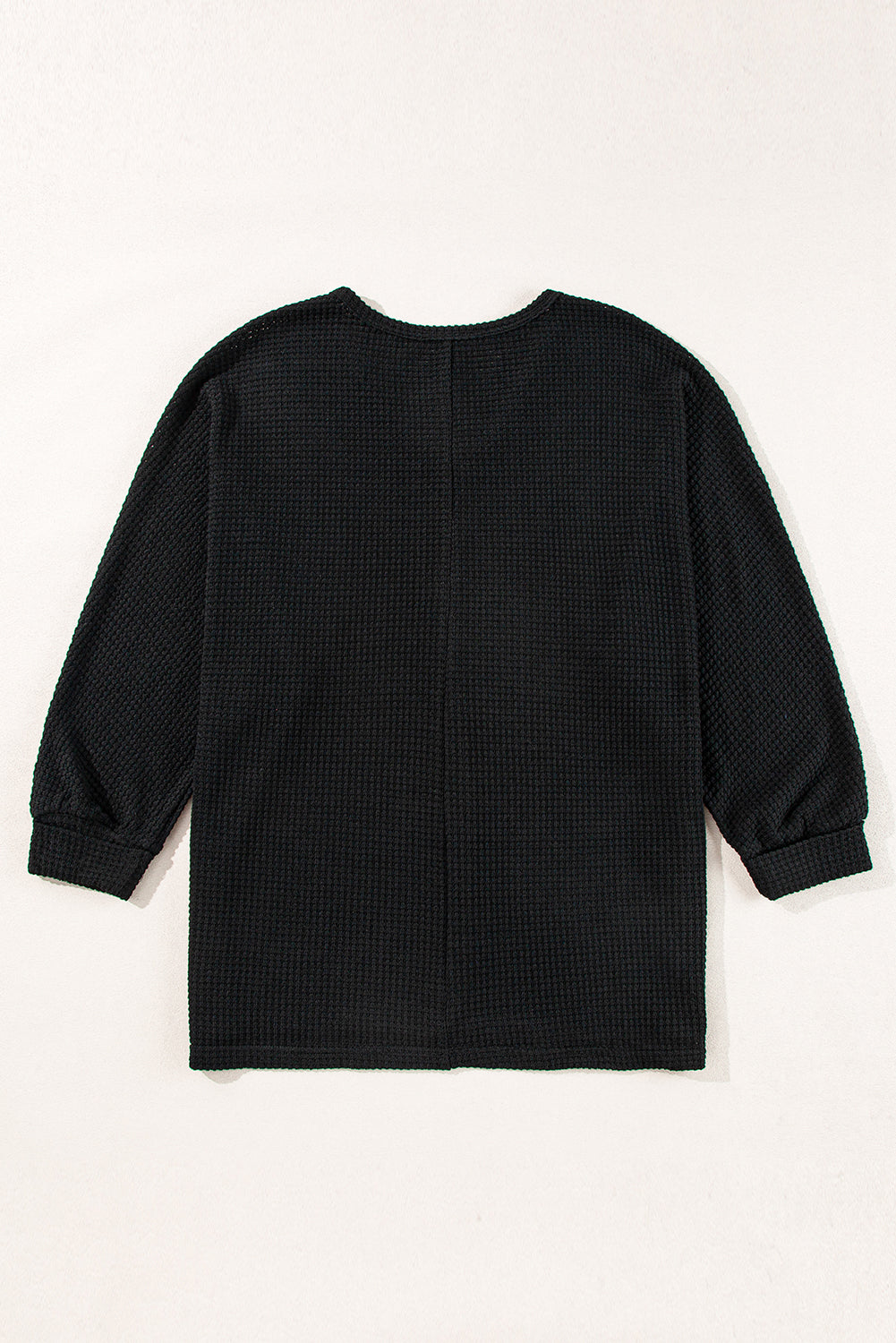 Black Waffle Knit Side Slits Top