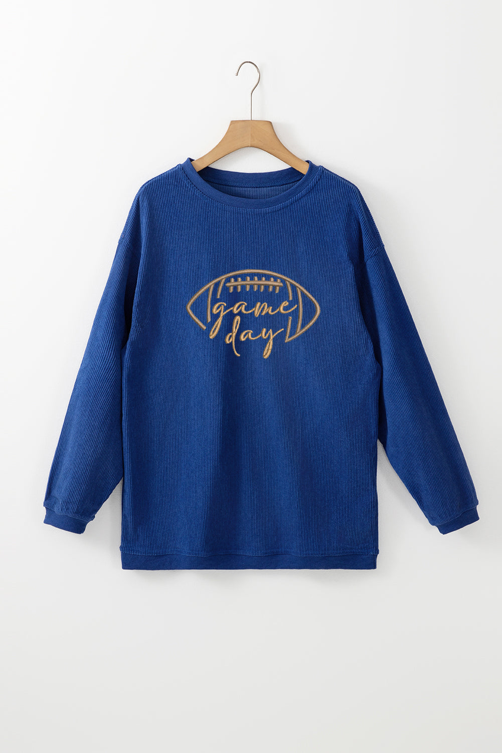 Dark Blue Football ‘Game Day’ Embroidered Corduroy Sweatshirt