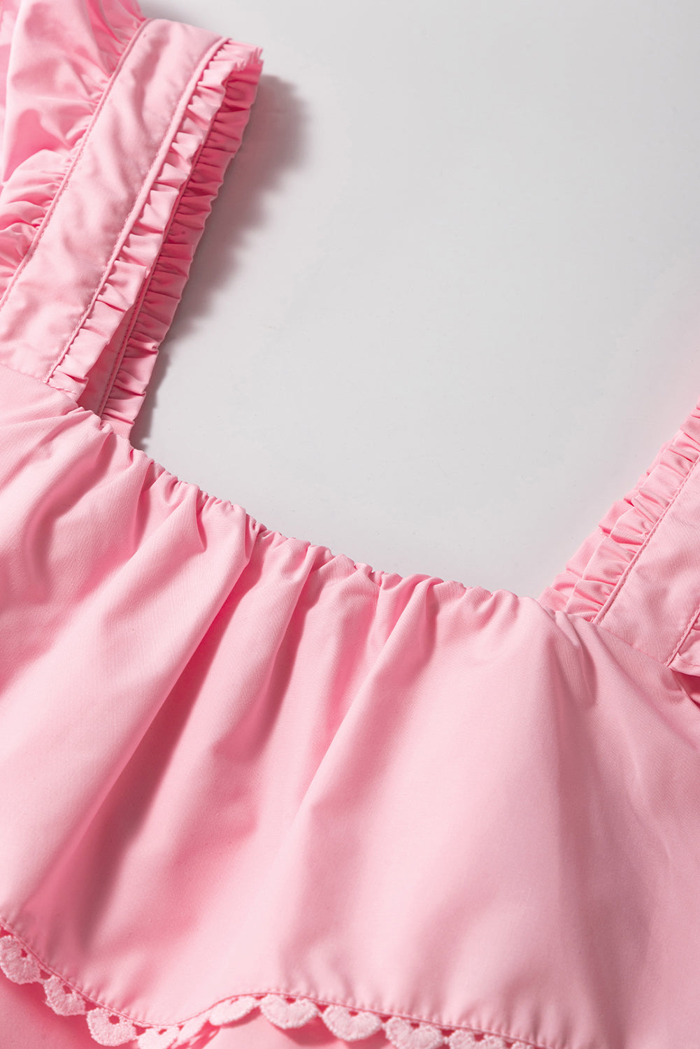 Pink Tiered Heart Trim Square Neck Top