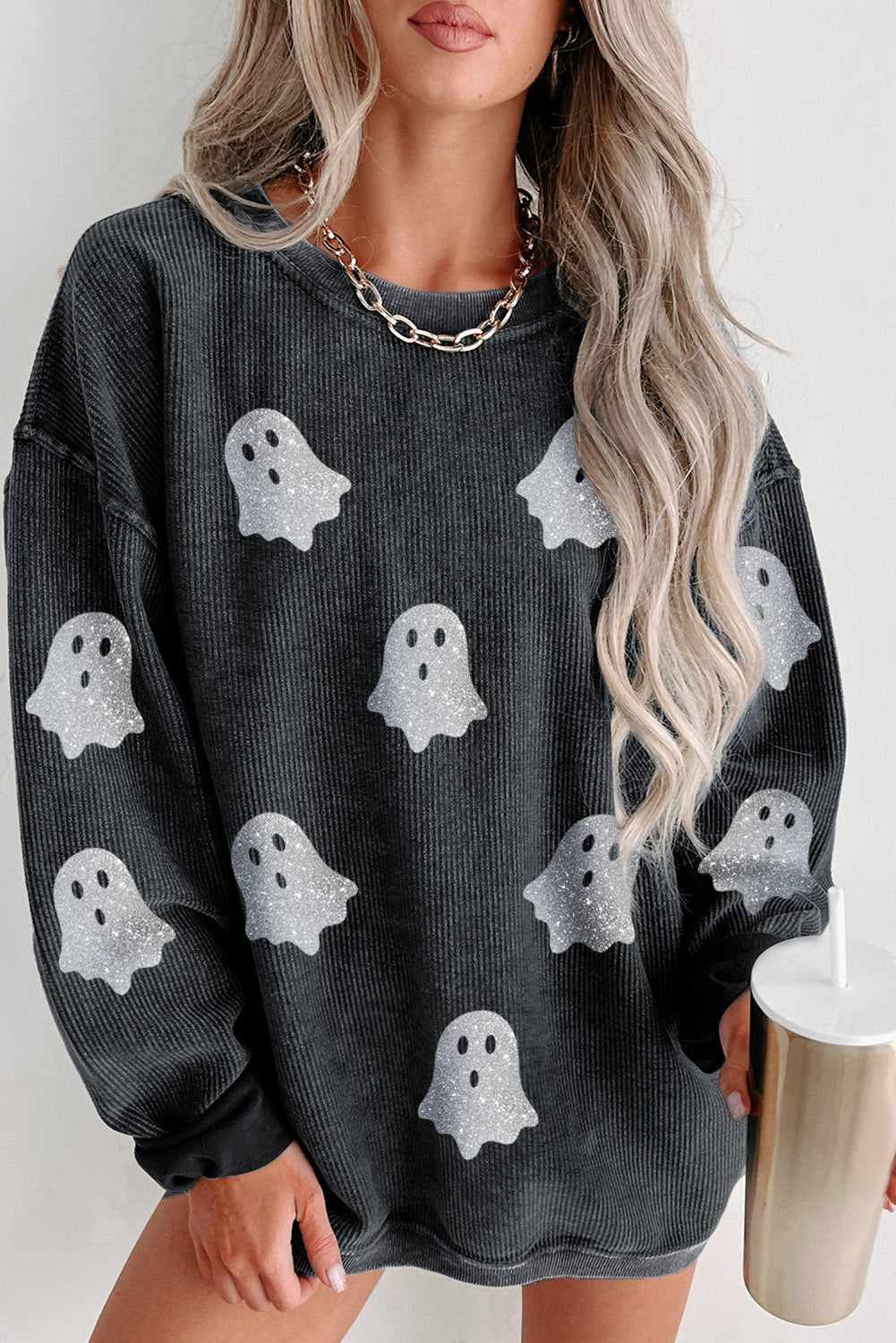 Black Halloween Ghost Crew Neck Sweatshirt