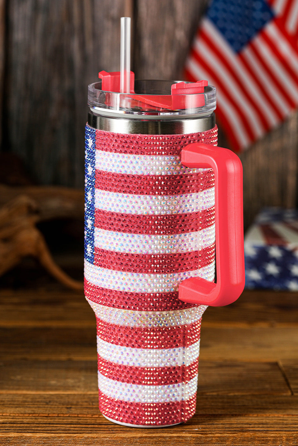 Rhinestone American Flag Print 40oz Tumbler