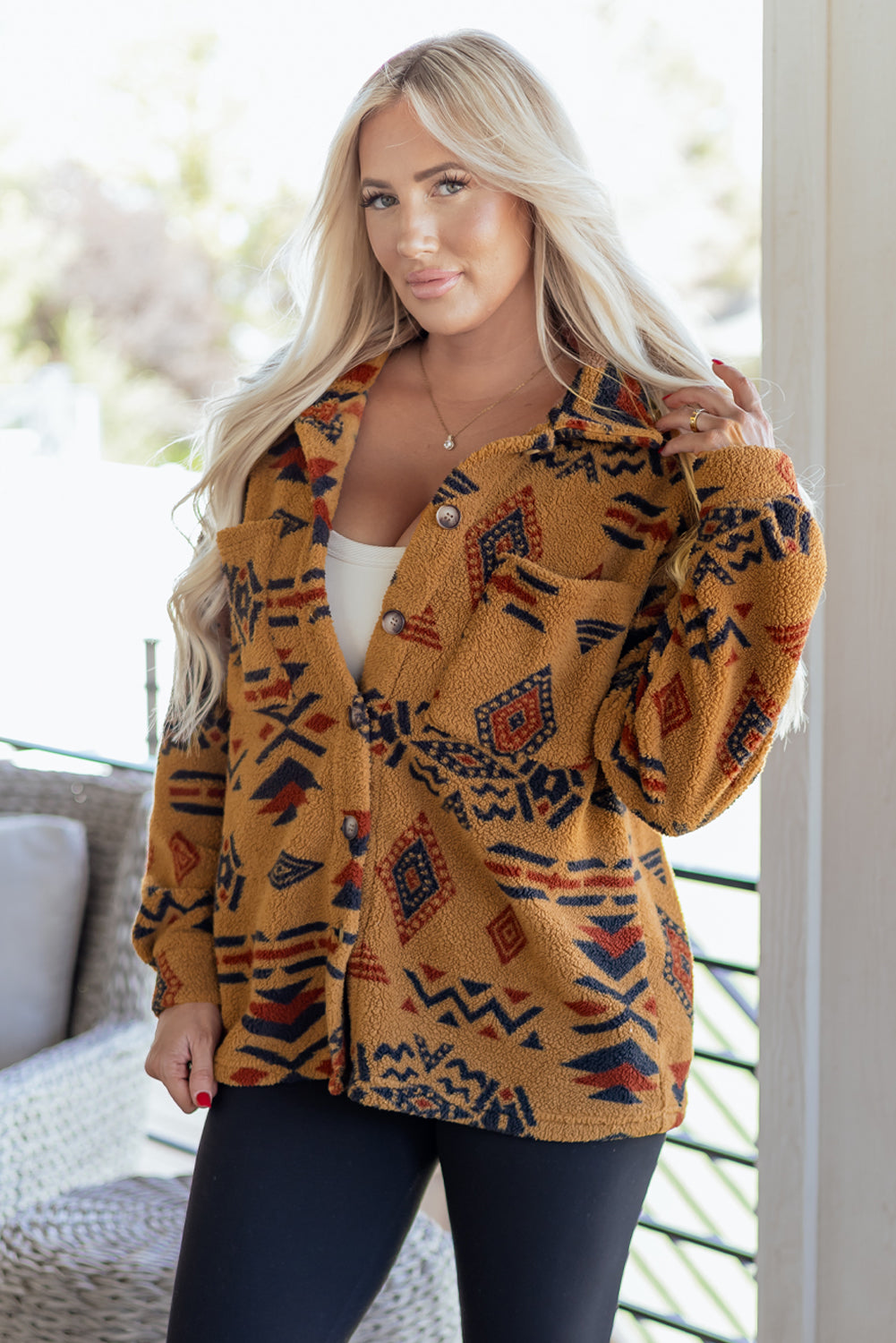 Brown Western Aztec Fleece Shacket