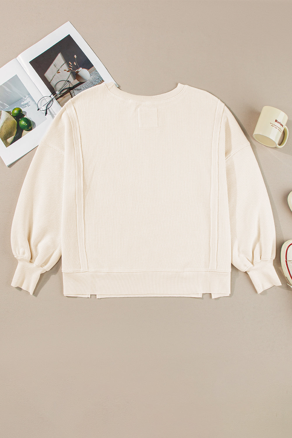 White Waffle Knit Oversized Top