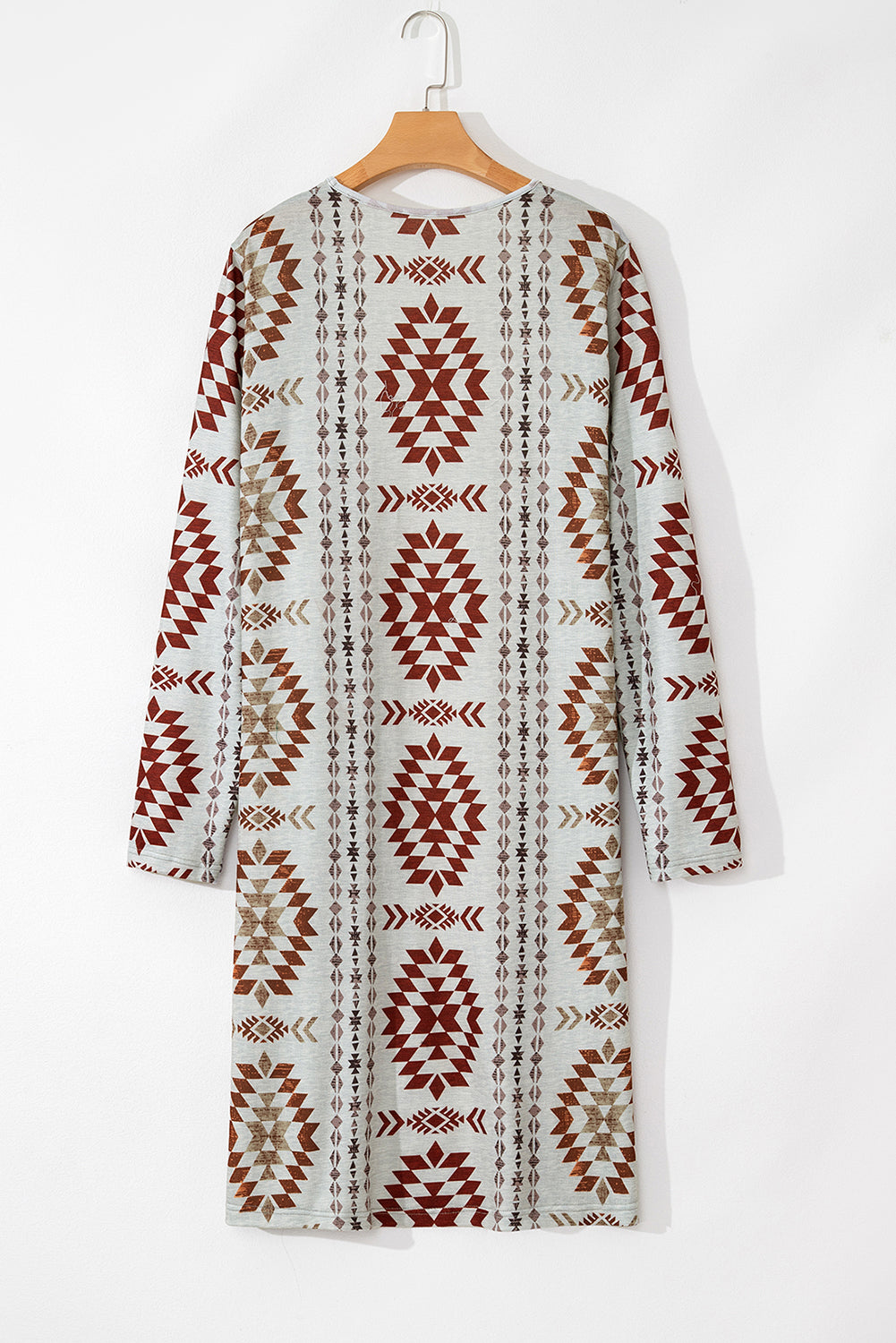 Brown Western Aztec Open Front Long Cardigan