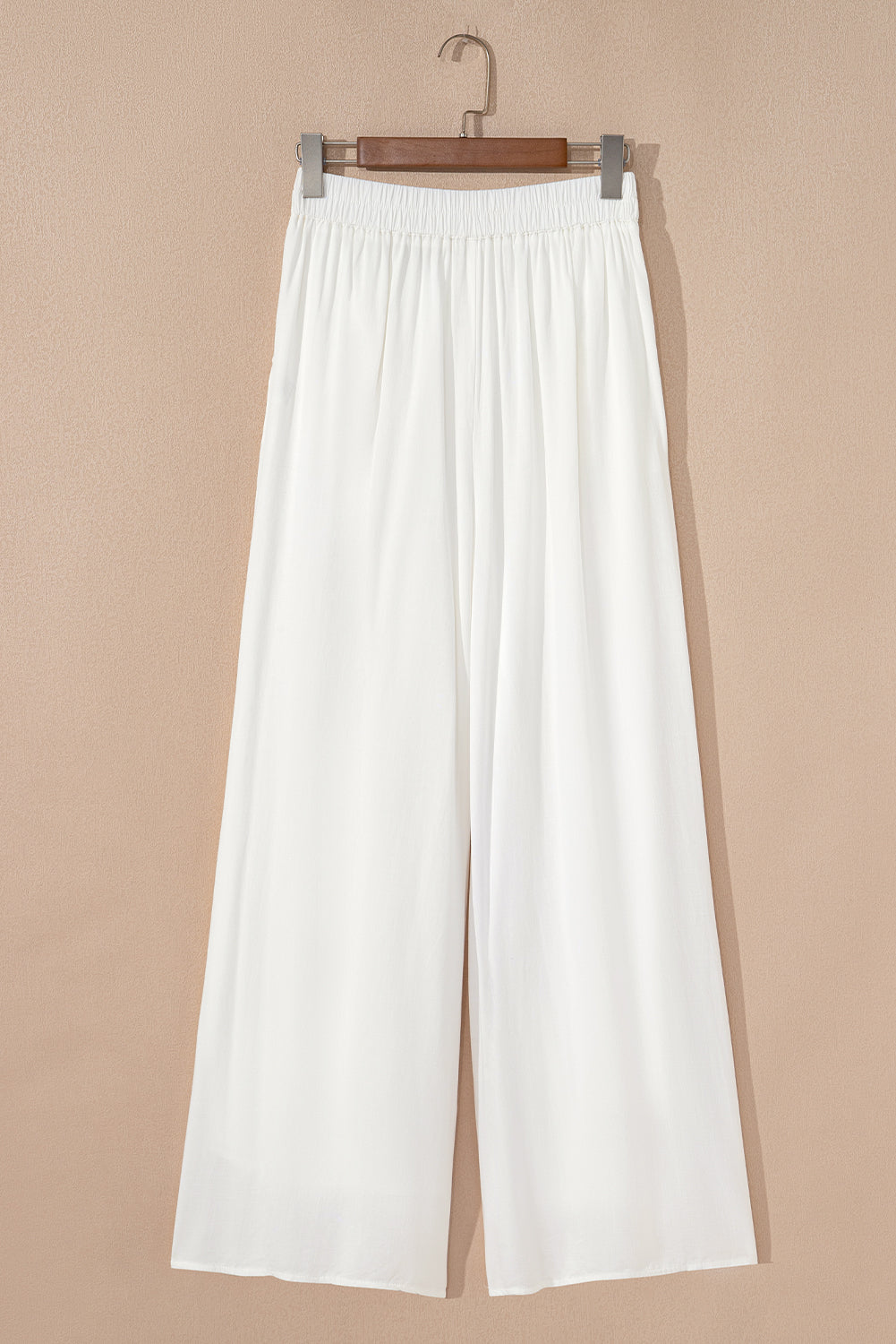 White Linen Drop Waist Pleated Wide Leg Pants