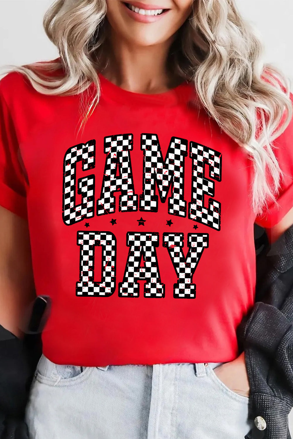 Red Checkered ‘Game Day’ T Shirt