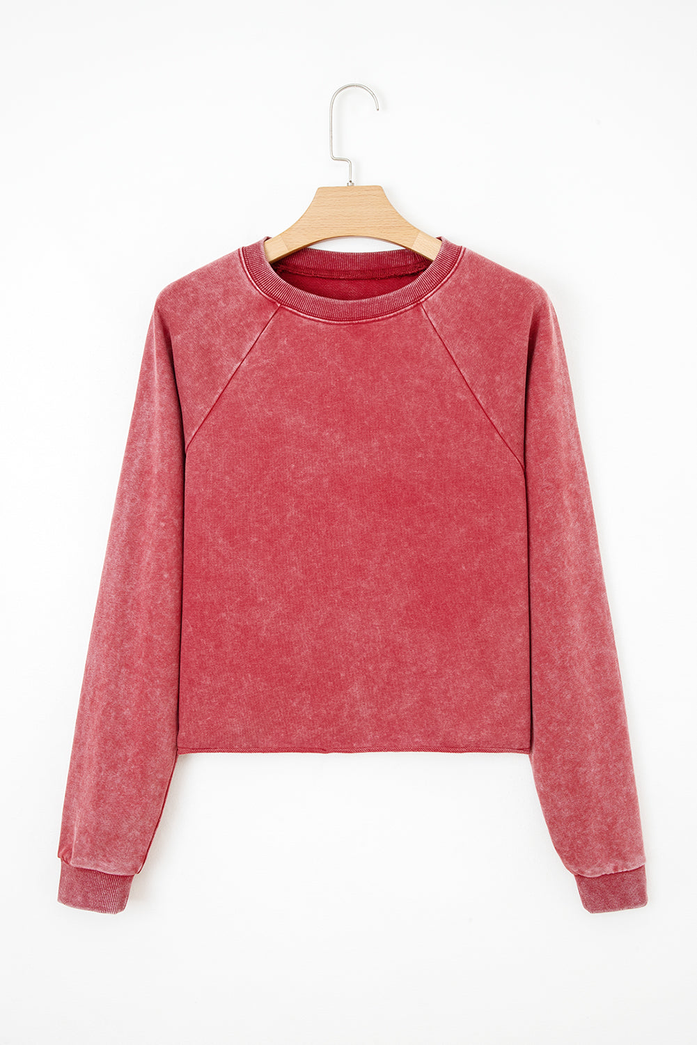 Red Mineral Wash Raw Hem Crop Sweatshirt