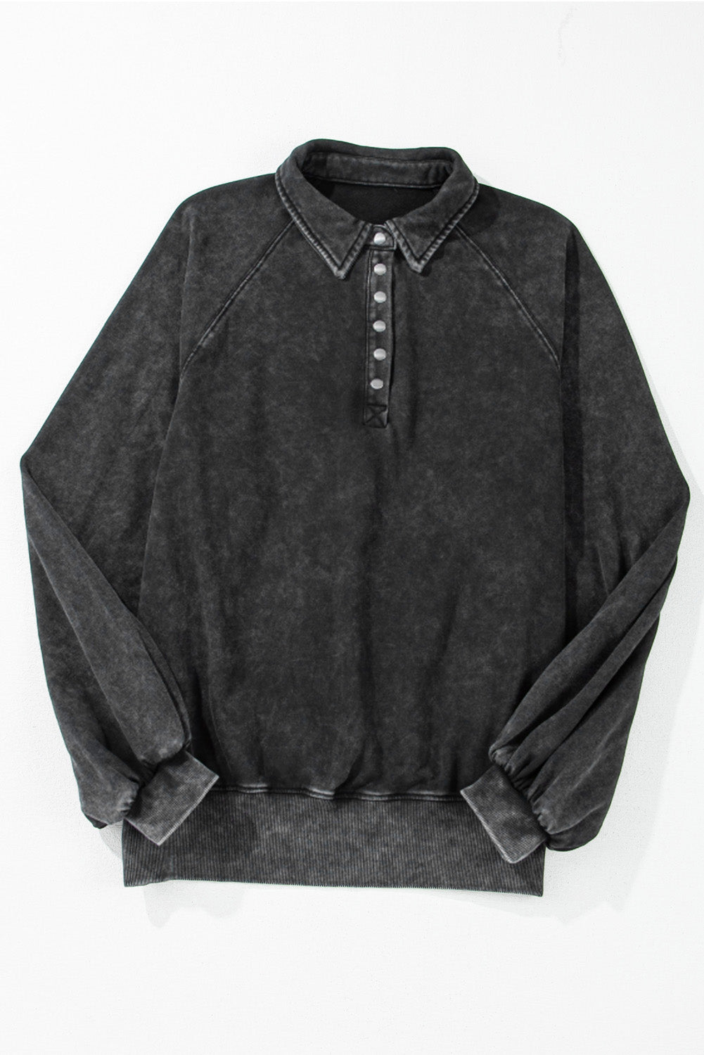 Black Solid Snap Sweatshirt