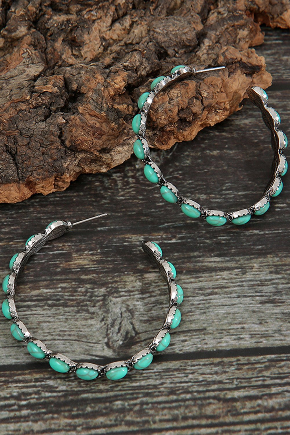Turquoise Gem Retro Hoop Earrings