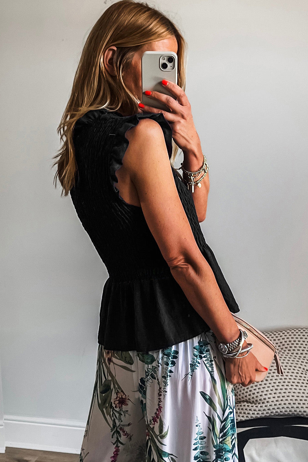 Black Ruffle Short Sleeve Top
