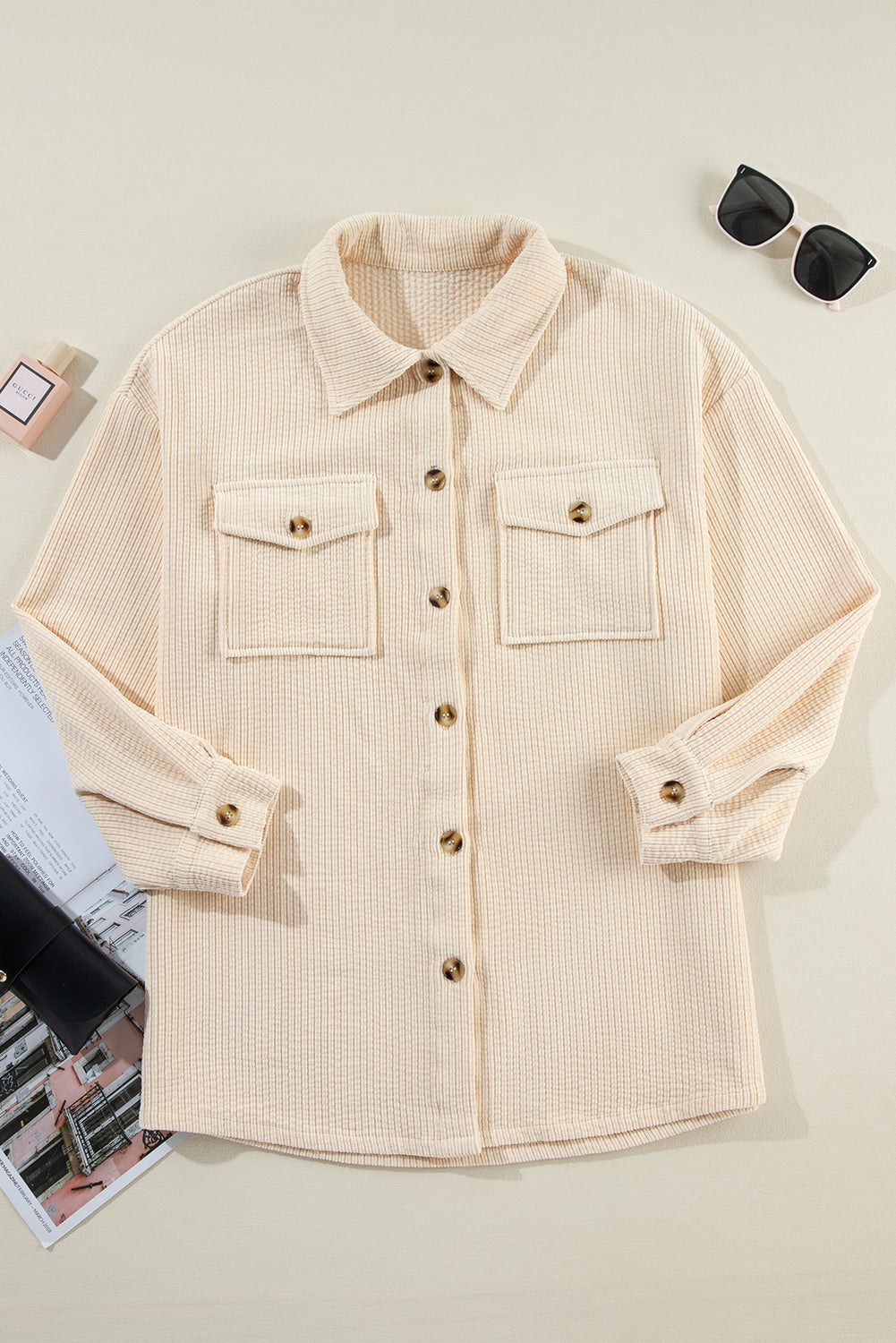 Cream Corduroy Button Up Shacket