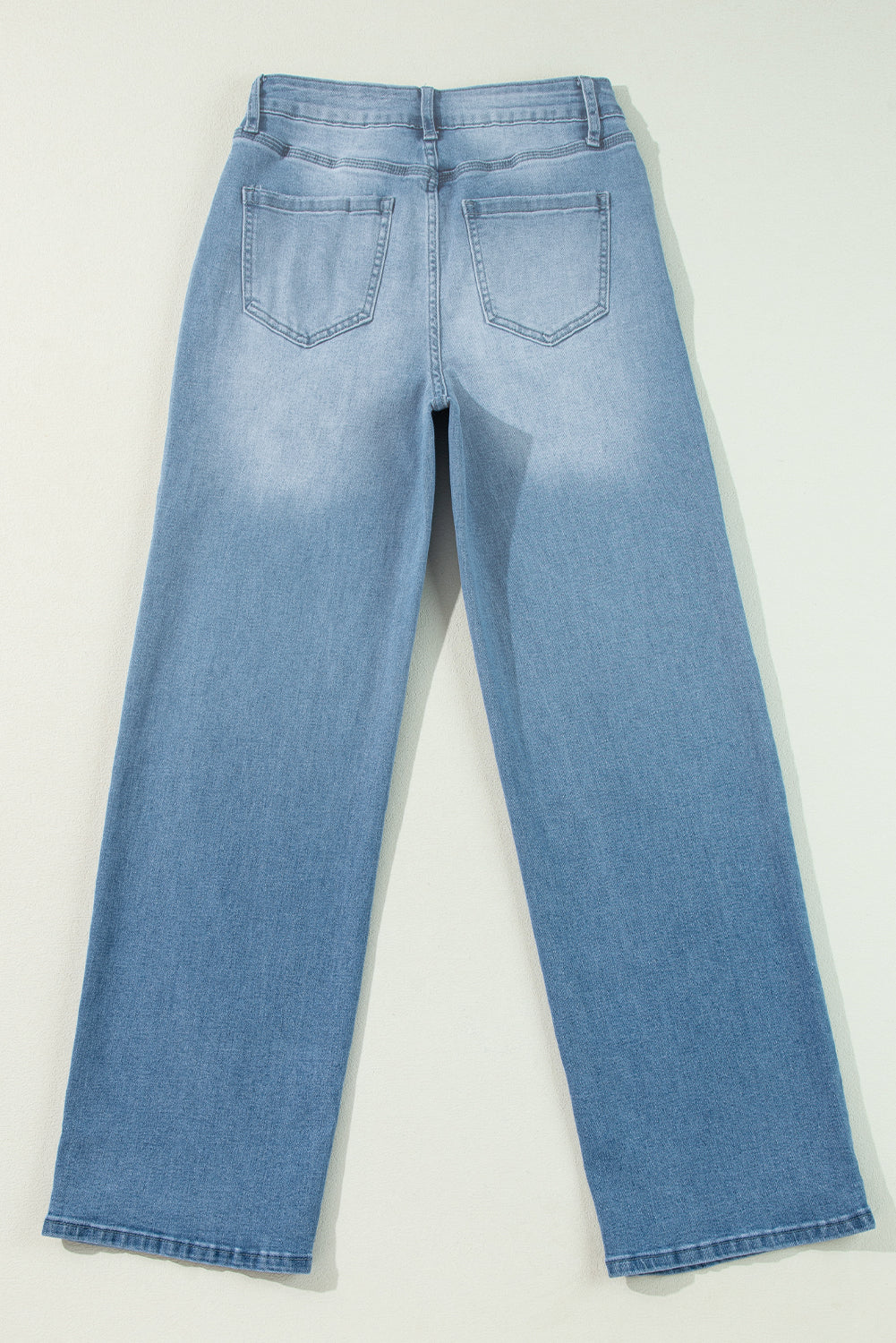 Medium Wash High Rise Slit Straight Leg Jeans