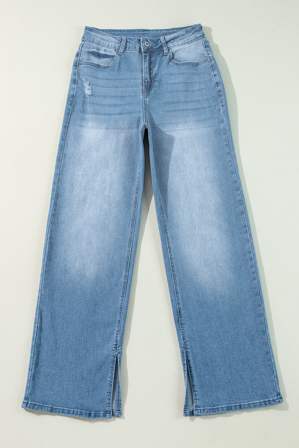 Medium Wash High Rise Slit Straight Leg Jeans