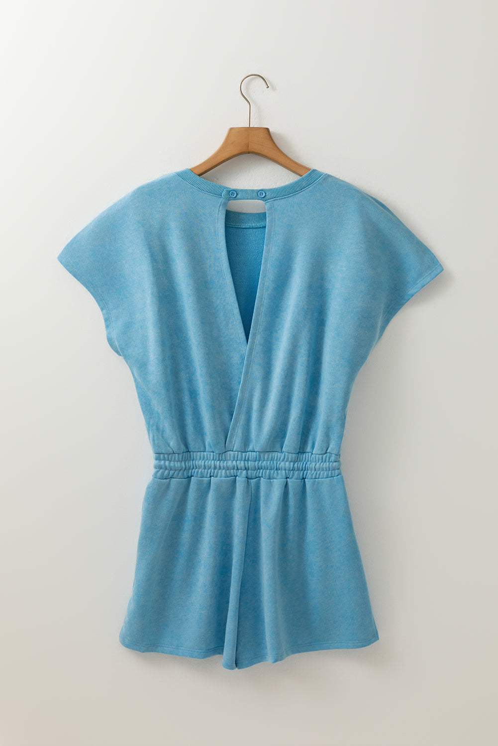 Mist Blue Mineral Wash Hollow Out Back Short Sleeve Romper