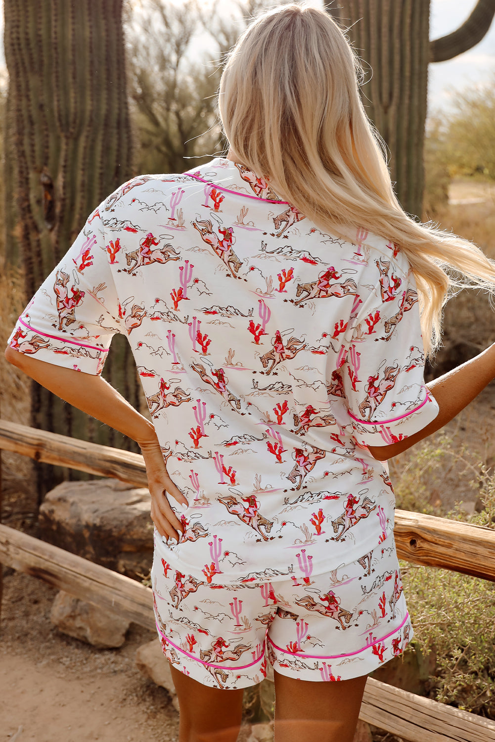 White Cowgirl Print Pajamas Set