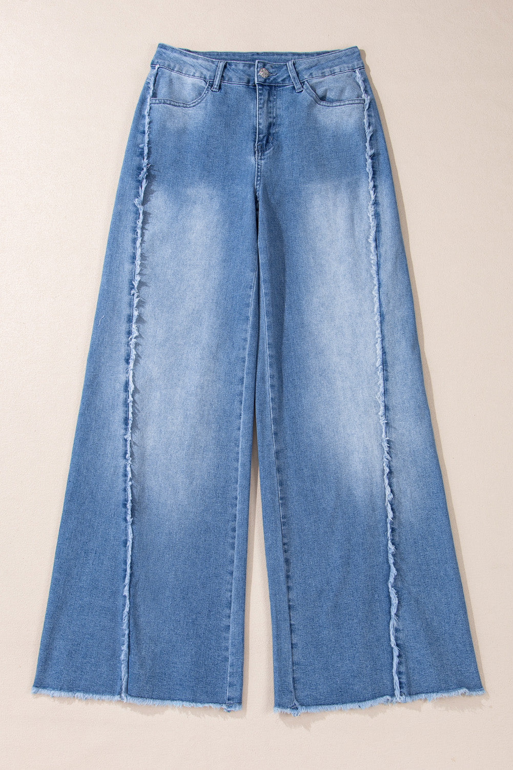 ‘Heather’ Blue Vintage Stitching Raw Hem Flared Jeans