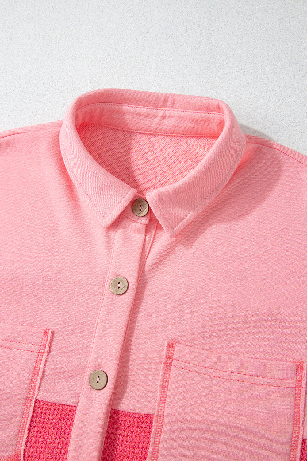 Pink Two Tone Contrast Waffle Knit Shacket
