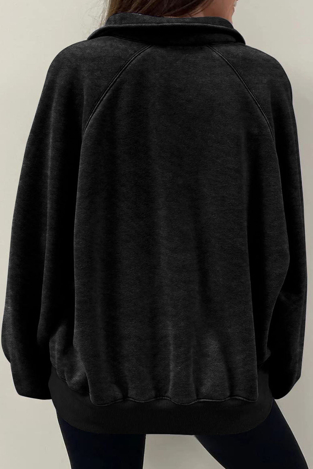 Black Solid Snap Sweatshirt