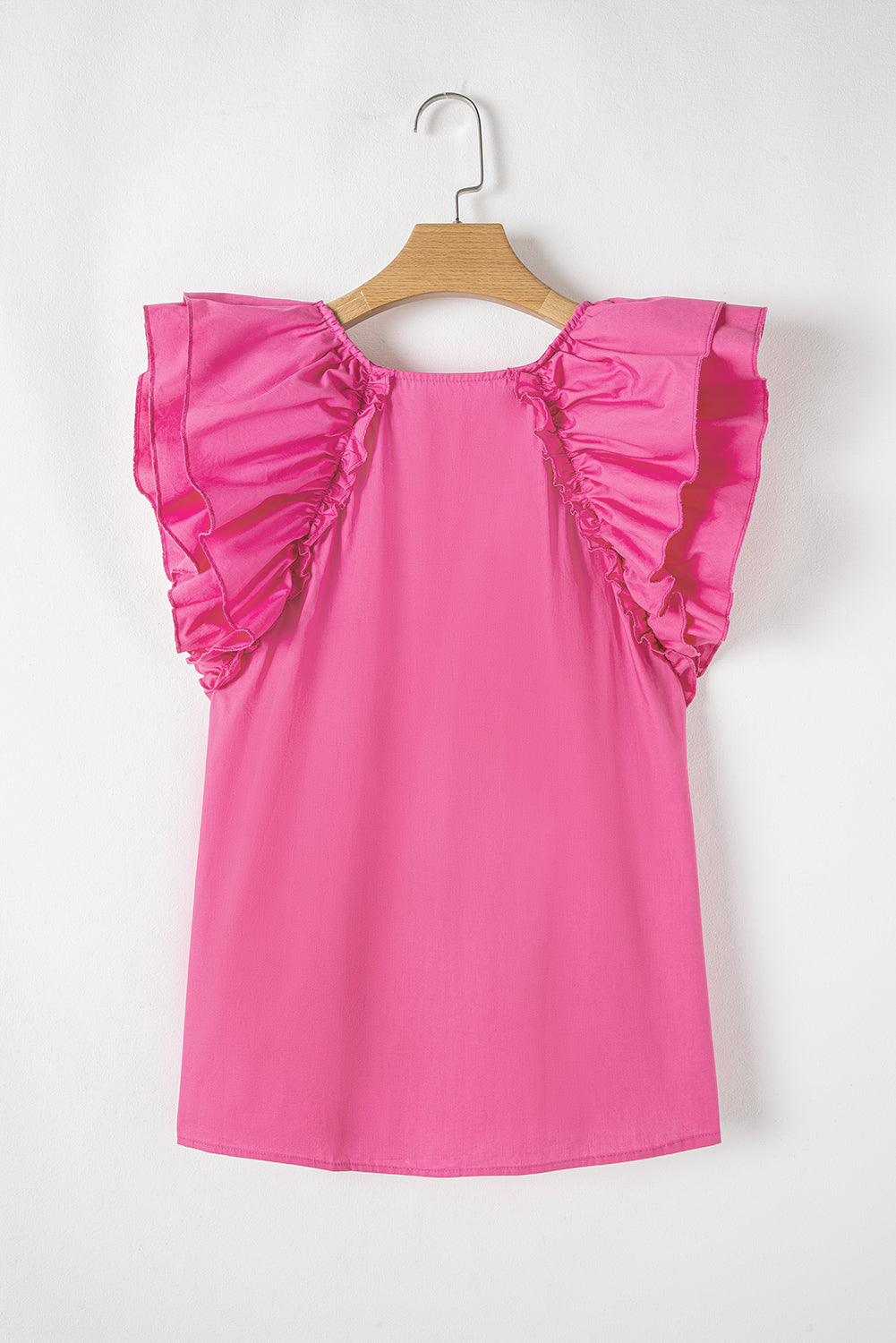 Pink Tie up V Neck Ruffled Sleeve Blouse