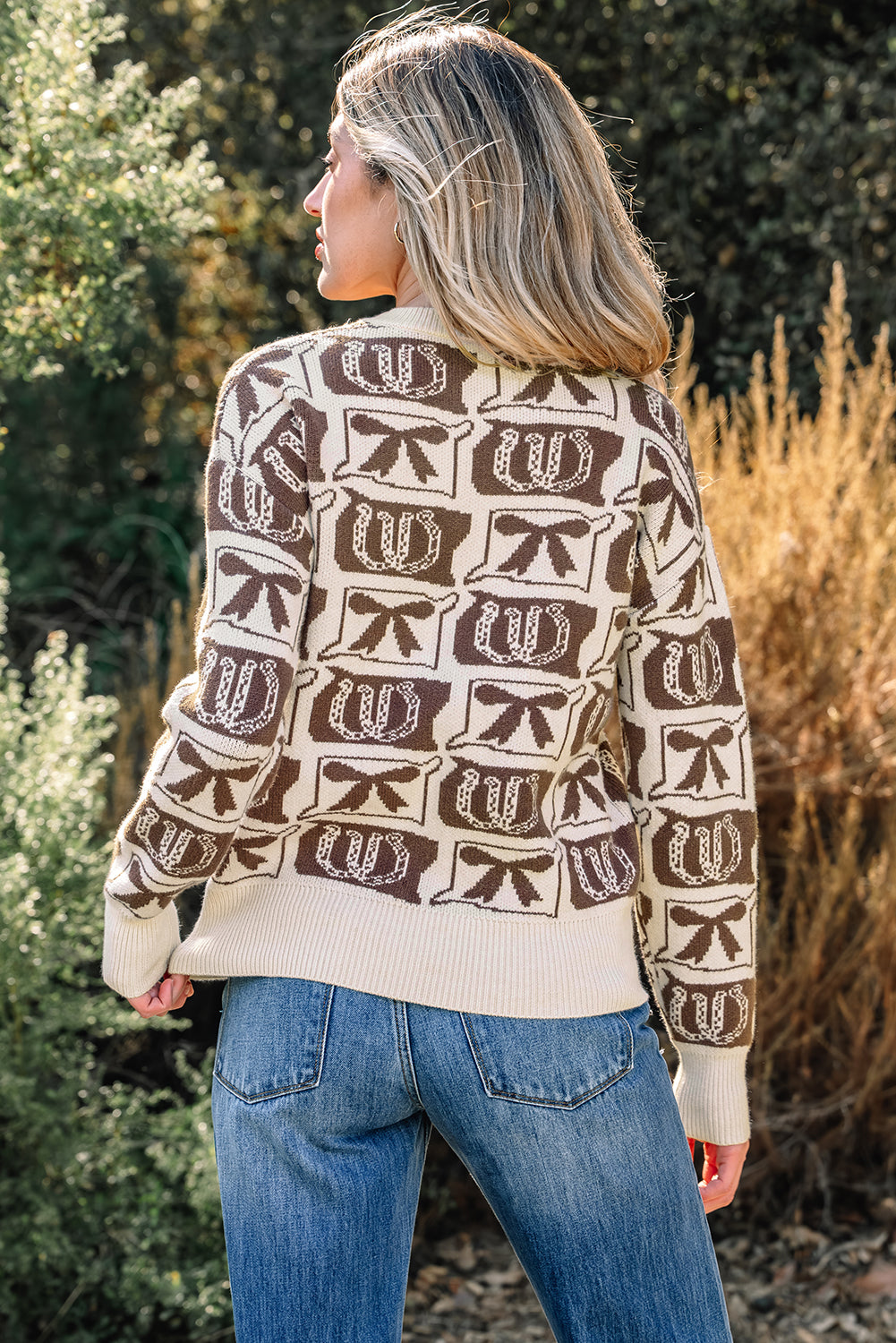 Brown Bows & Horseshoes Western Print Sweater