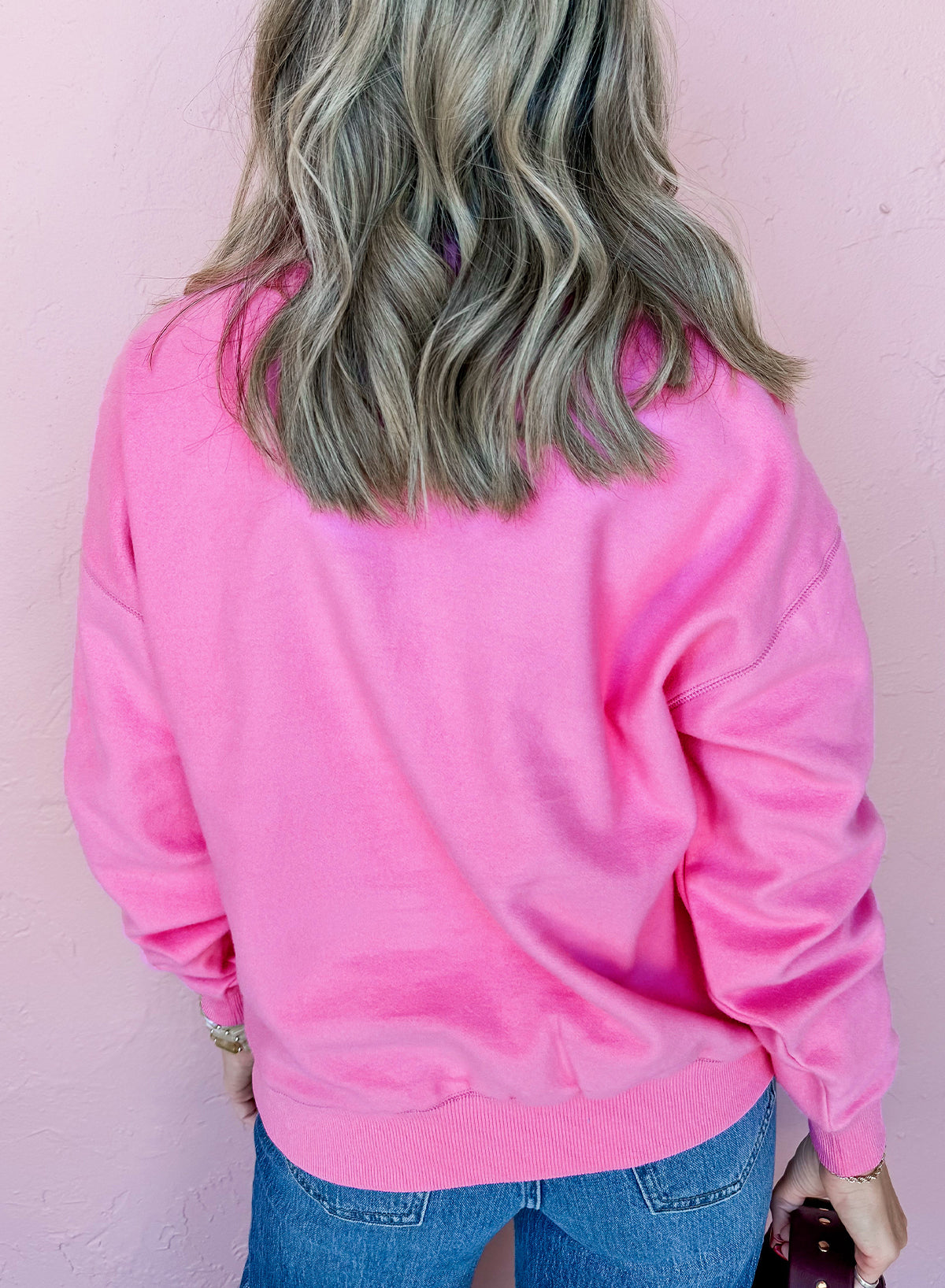 Bright Pink Half Button Drop Shoulder Sweatshirt