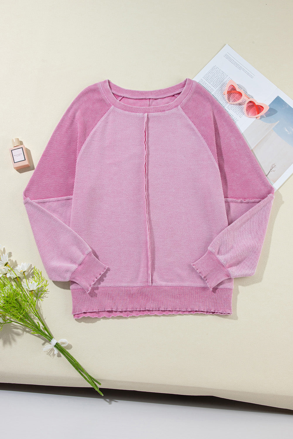 Pink Waffle Knit Sweatshirt