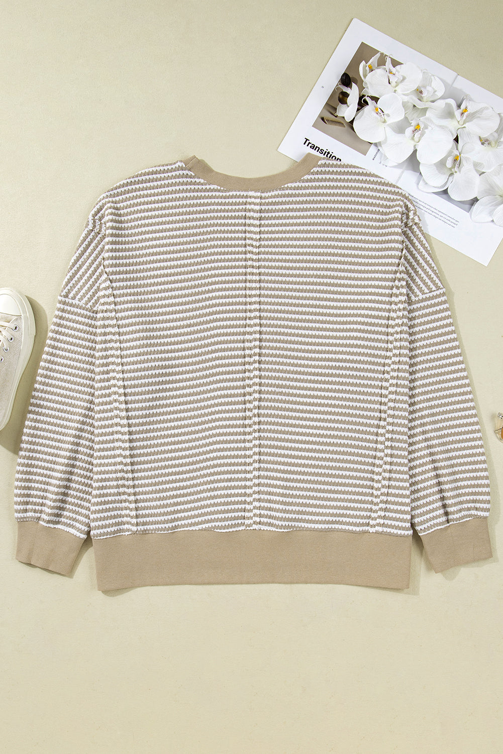Brown Stripe Plus Size Ribbed Long Sleeve Top