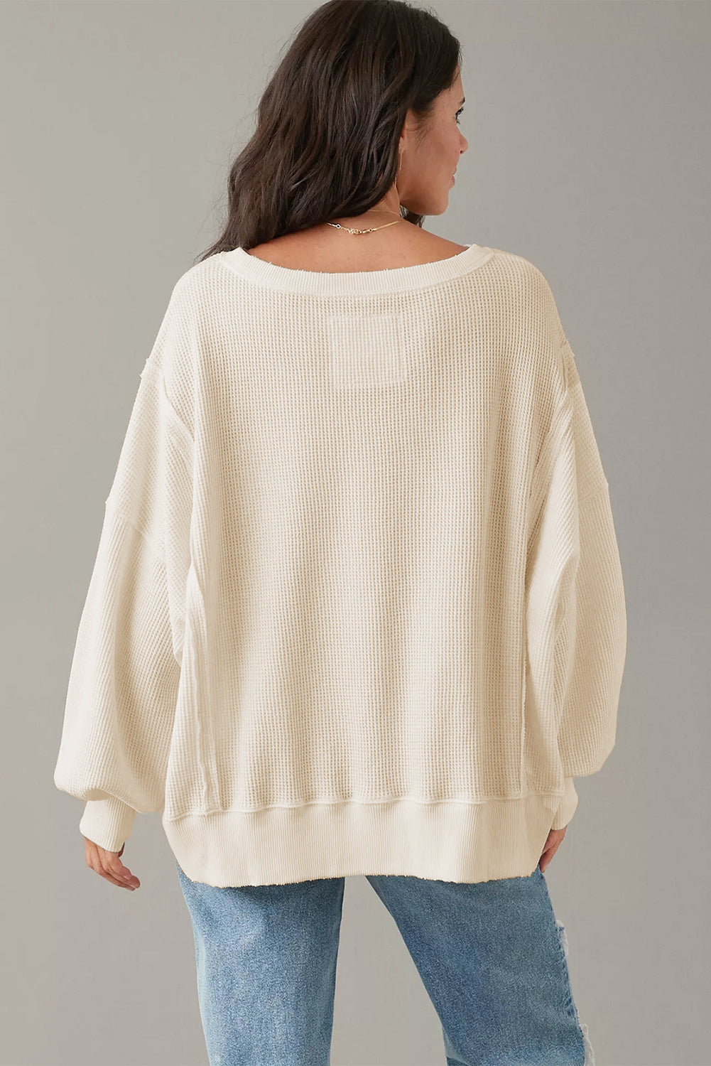 White Waffle Knit Oversized Top