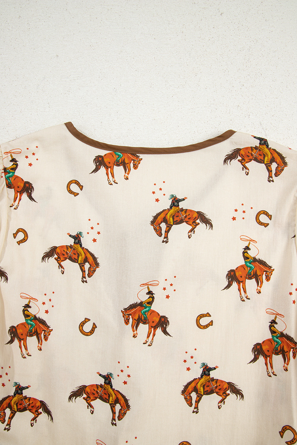 Cowboy Print Puff Sleeve Bowknot Blouse