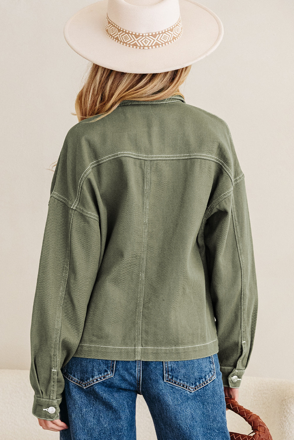 Faded Green Patched Boyfriend Denim Jacket